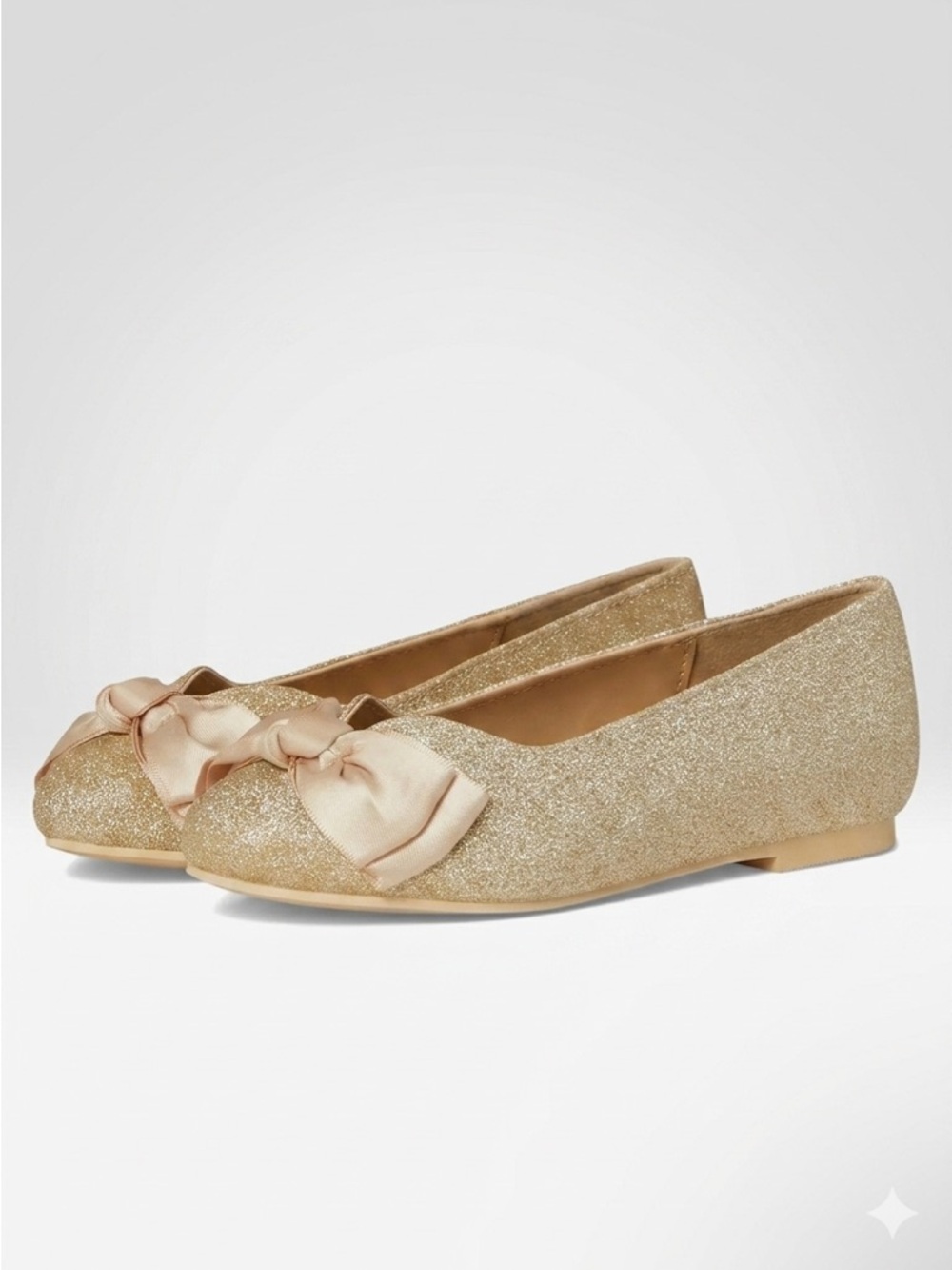 Janie & Jack Toddler Girl‎ Gold Glitter Bow Ballet Flat 10 Formal Wedding Party